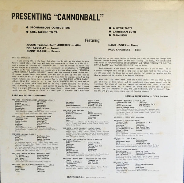 Release: Presenting "Cannon Ball"-Vinyl-Japan-None-WAJ-70110-8848053