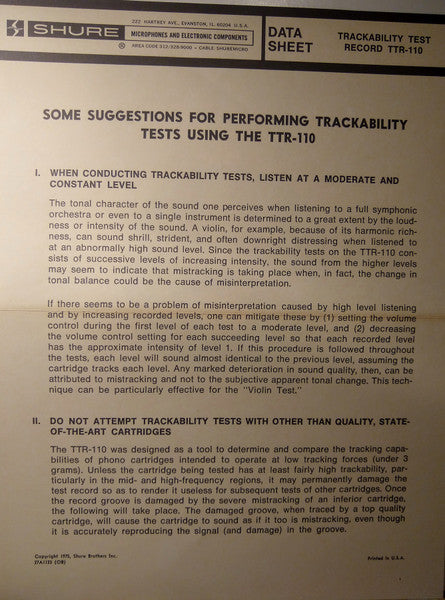 Audio Obstacle Course - Era III (The Shure Trackability Test Record)