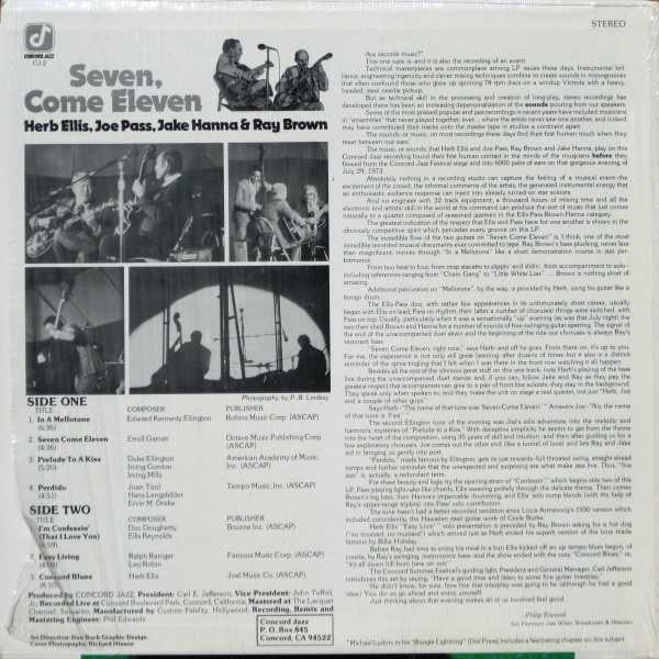 Release: Seven, Come Eleven (From Their Live Performance At The Concord Summer Festival)-Vinyl-US-1974-CJ-2-7200241