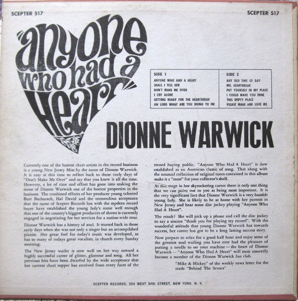 Master Release: Anyone Who Had A Heart by Dionne Warwick