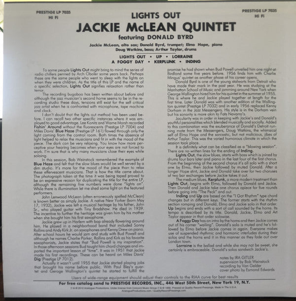 Release: Lights Out!-Vinyl-US-2012-APRJ 7035, LP 7035-3985596