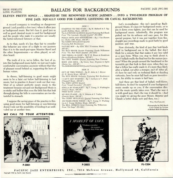 Release: Ballads For Backgrounds-Vinyl-Japan-1992-PJ-0503-9519541