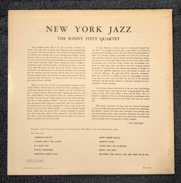 Master Release: New York Jazz by Sonny Stitt Quartet
