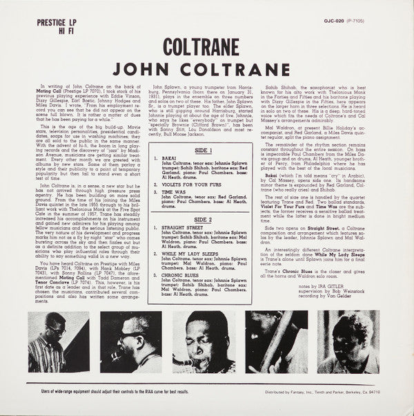 Release: Coltrane-Vinyl-US-None-OJC-020, P-7105-15800077