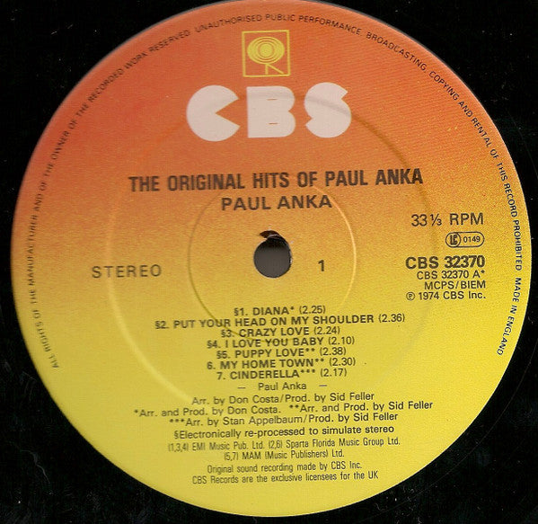 The Original Hits Of Paul Anka