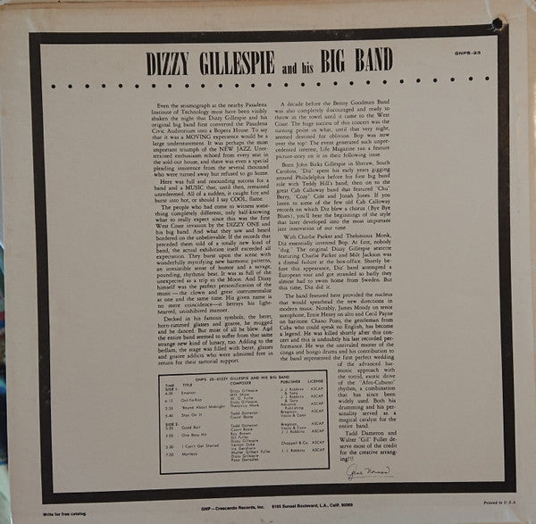 Release: Dizzy Gillespie And His Orchestra Featuring Chano Pozo-Vinyl-US-None-GNP-23, GNPS-23-14114152