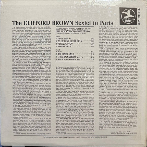 Release: The Clifford Brown Sextet In Paris-Vinyl-US-None-P-7794-25988353