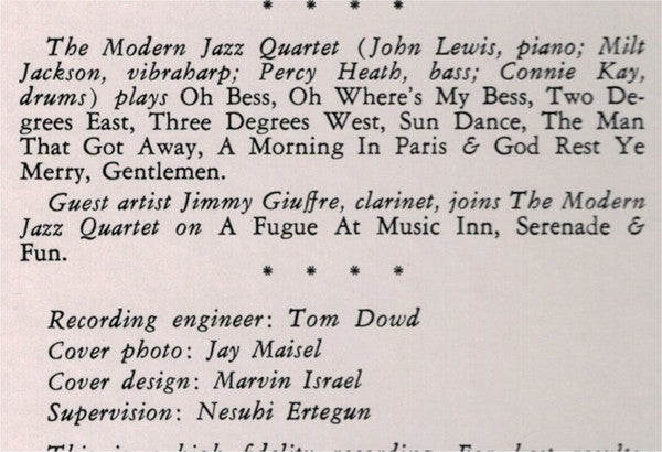 The Modern Jazz Quartet At Music Inn