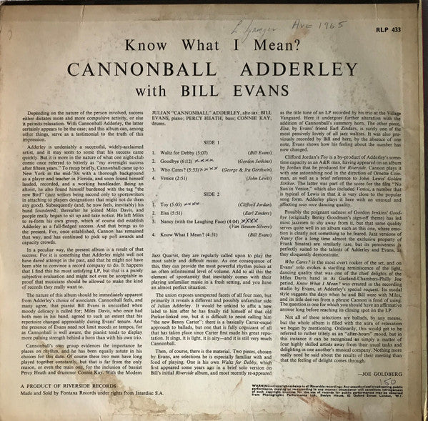 Release: Know What I Mean?-Vinyl-UK-1965-RLP 433-2445133