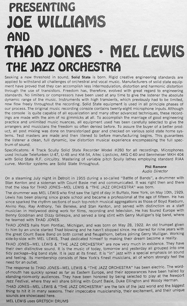 Presenting Joe Williams And Thad Jones • Mel Lewis, The Jazz Orchestra
