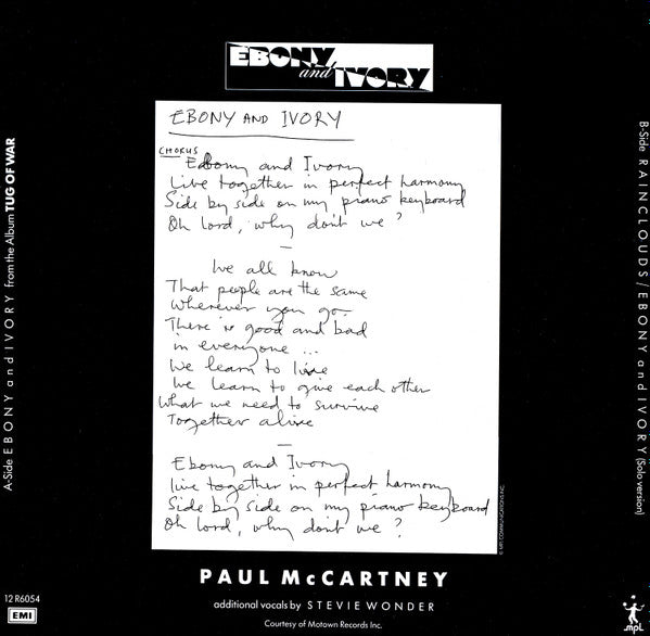 Release: Ebony And Ivory-Vinyl-UK-1982-12R 6054, 12R 6054-1619567