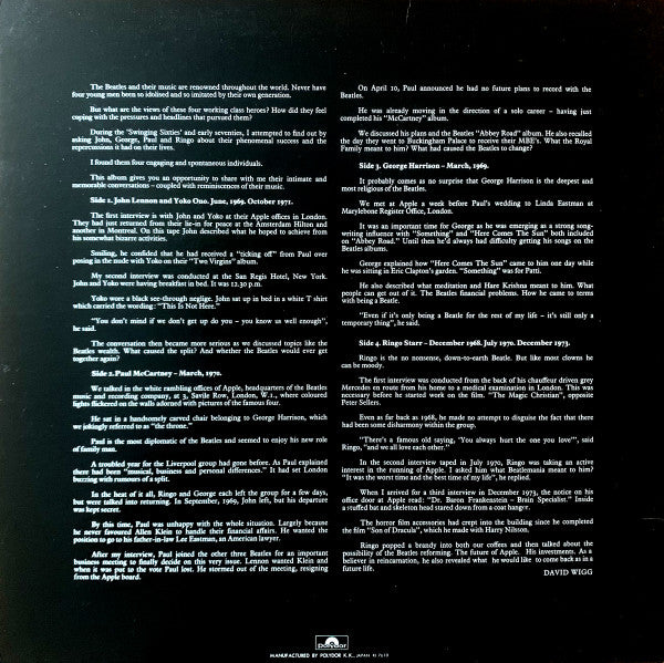 The Beatles Tapes From The David Wigg Interviews