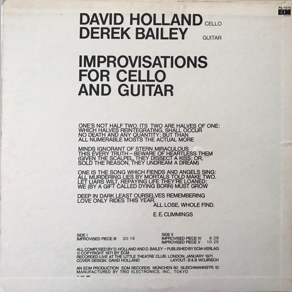 Release: Improvisations For Cello And Guitar-Vinyl-Japan-1973-PA-7075-8977402