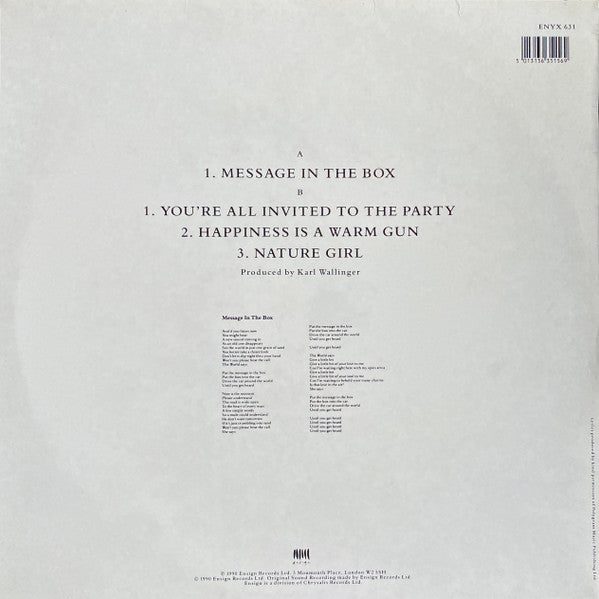 Release: Message In The Box-Vinyl-UK-1990-ENYX 631-1189293