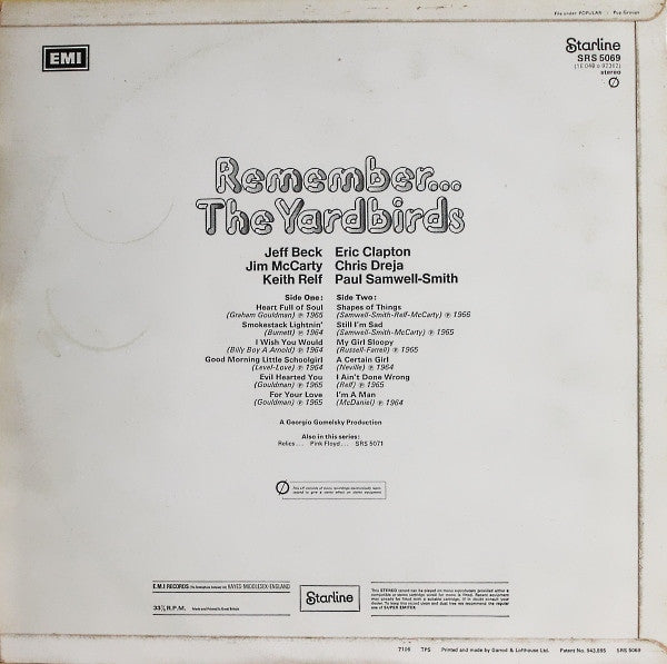 Release: Remember... The Yardbirds-Vinyl-UK-1971-SRS 5069, 1E 048 ○ 92362-1629726