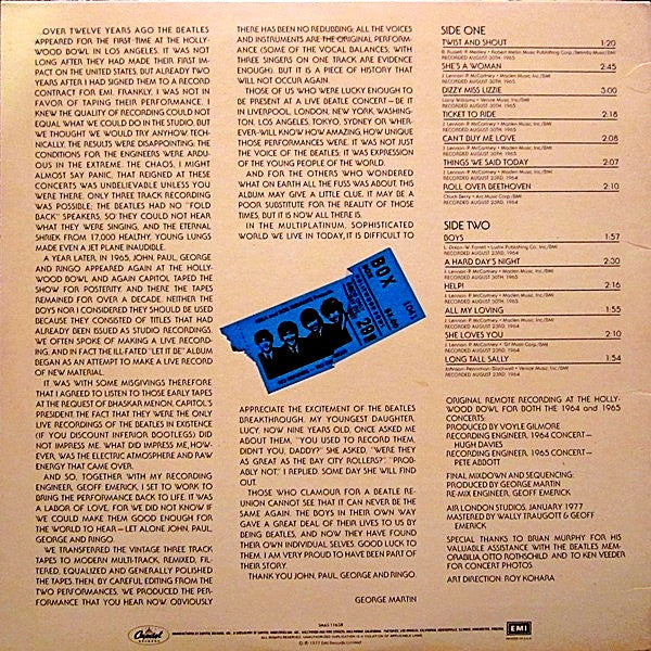 Release: The Beatles At The Hollywood Bowl-Vinyl-US-1977-SMAS-11638-7783554