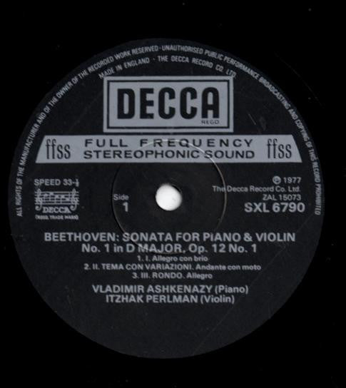 Release: Violin Sonatas Op.12 No.1 & Op.96 No.10-Vinyl-UK-1977-SXL 6790-4556402