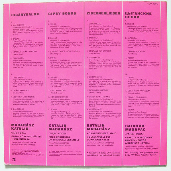 Release: Cigánydalok ‎– Gipsy Songs-Vinyl-Hungary-1977-SLPX 10143-1109358