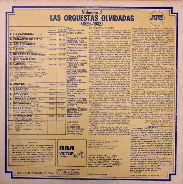 Release: Las Orquestas Olvidadas (1926-1932)-Vinyl-Argentina-1980-TA-4802-6906926
