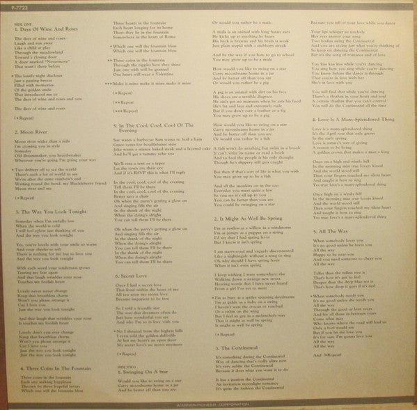 Sings Days Of Wine And Roses, Moon River, And Other Academy Award Winners