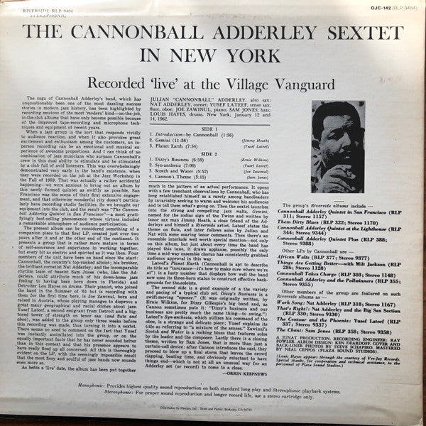 Master Release: In New York by Cannonball Adderley Sextet