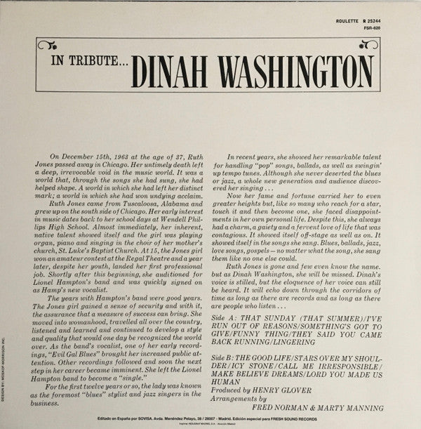 Master Release: In Tribute by Dinah Washington
