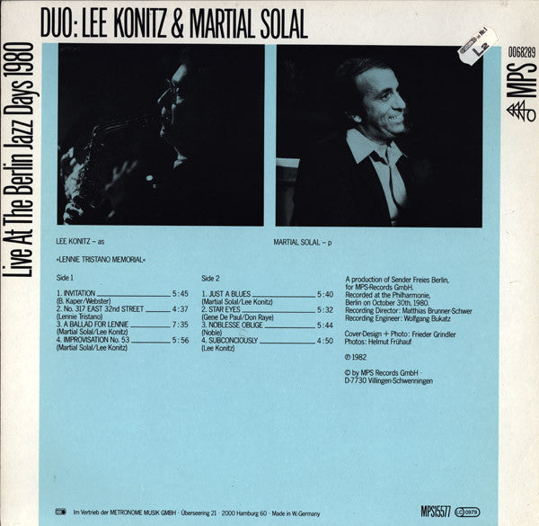 Master Release: Live At The Berlin Jazz Days 1980 by Lee Konitz
