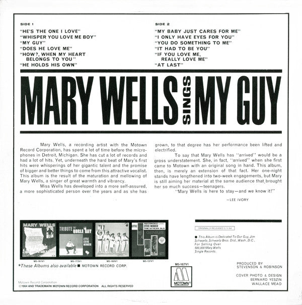 Master Release: Sings My Guy by Mary Wells