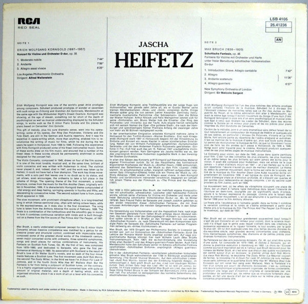 Master Release: Violin Concerto In D / Scottish Fantasy by Jascha Heifetz