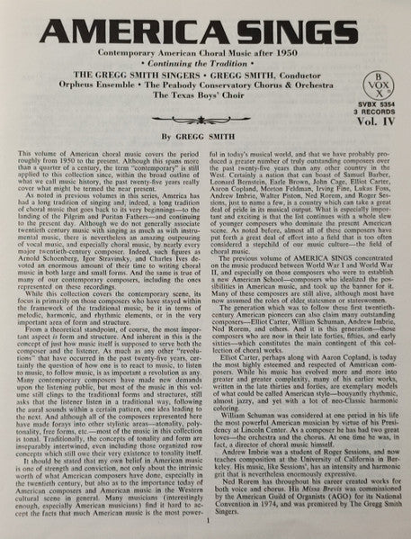 America Sings Volume V (American Choral Music After 1950)