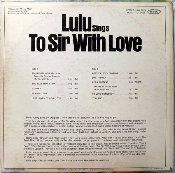 Master Release: Lulu Sings To Sir With Love by Lulu