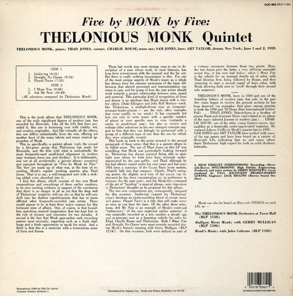 Release: 5 By Monk By 5-Vinyl-US-1989-OJC-362, RLP-1150-2673708