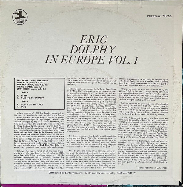 Release: In Europe, Vol. 1-Vinyl-US-None-PR 7304, 7304, PRT-7304-1891215