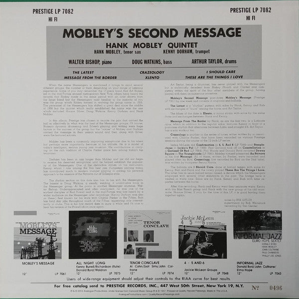 Master Release: Mobley's 2nd Message by The Hank Mobley Quintet