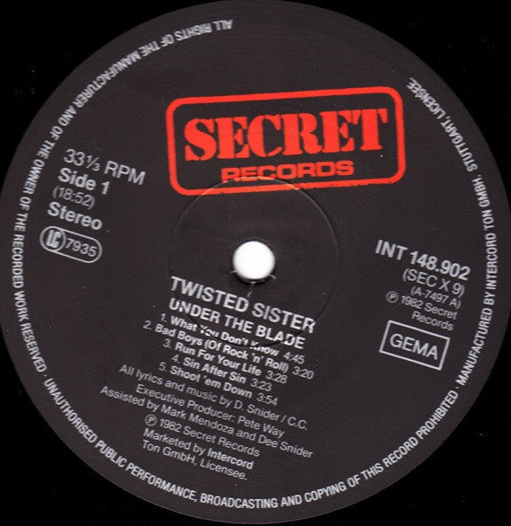 Release: Under The Blade-Vinyl-Germany-1982-INT 148.902, SECX 9-3251135