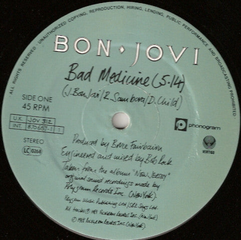 Release: Bad Medicine-Vinyl-UK-1988-JOV 312, 870657-1-1320140