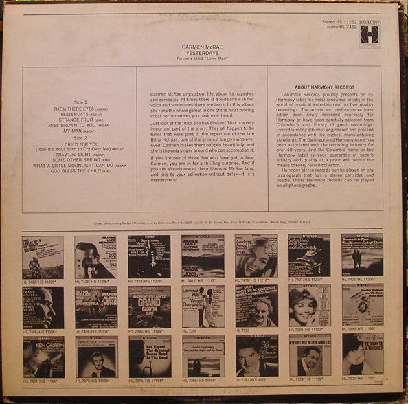 Release: Sings Lover Man And Other Billie Holiday Classics-Vinyl-US-1968-HS 11252-3045645