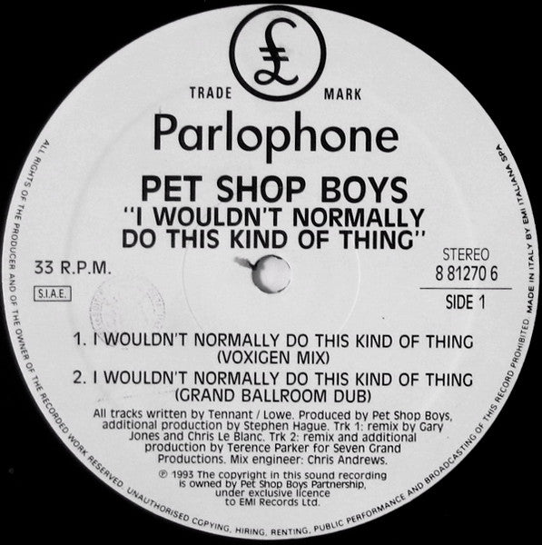 Release: I Wouldn't Normally Do This Kind Of Thing-Vinyl-Italy-1993-8 81270 6, 7243 8 81270 6 6-1019216