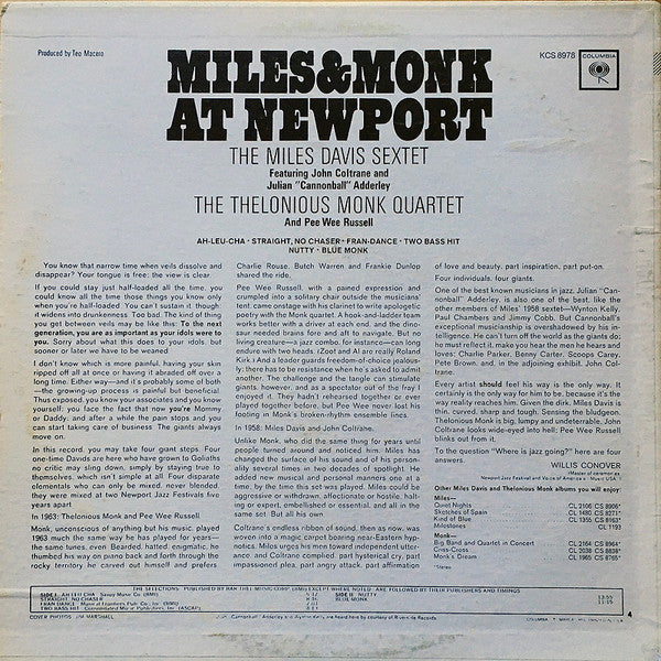 Release: Miles & Monk At Newport-Vinyl-US-None-PC 8978., KCS 8978-18100081