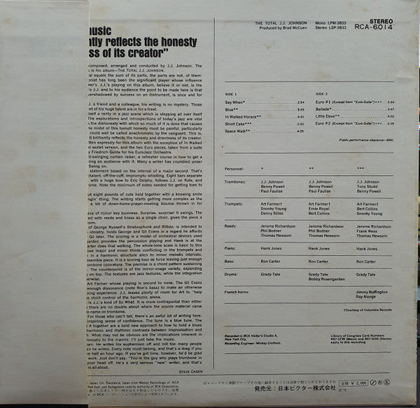 Release: The Total J.J. Johnson-Vinyl-Japan-1972-RCA-6014-27577233