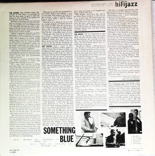 Master Release: Something Blue by The Paul Horn Quintet