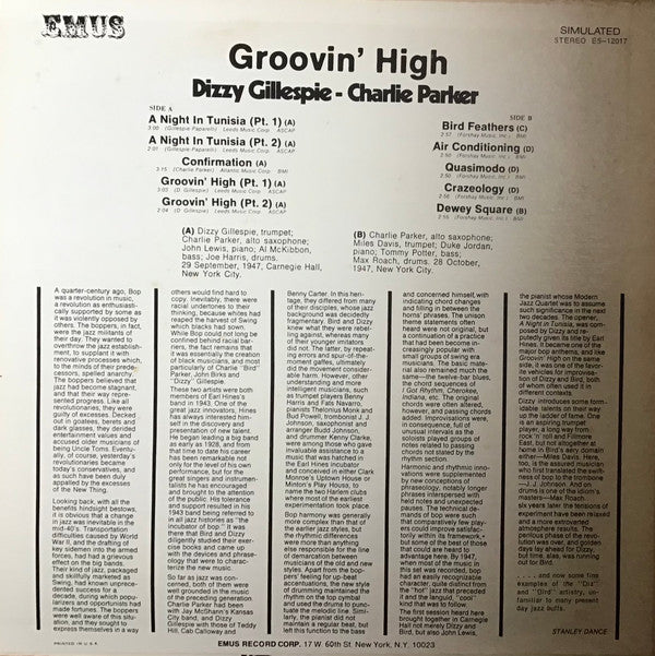 Release: Groovin' High-Vinyl-US-1974-ES-12017-22928615