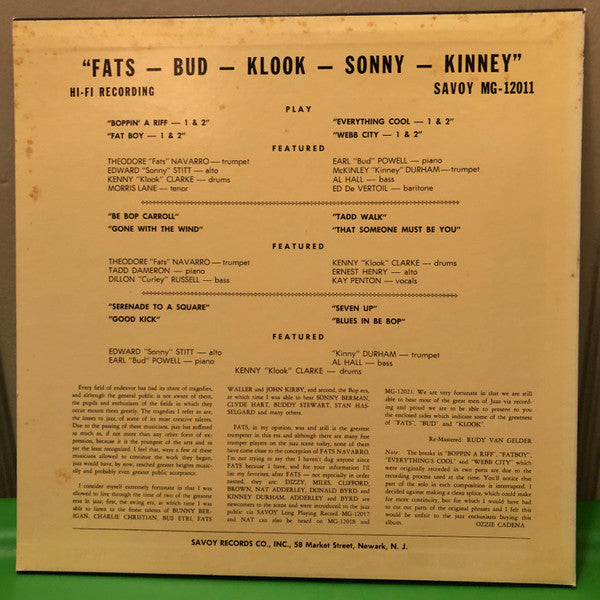 Release: Fats-Bud-Klook-Sonny-Kinney-Vinyl-Japan-None-MG - 12011, MGJ-12011-12938340