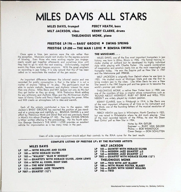 Release: Miles Davis All Stars (Vol. 2)-Vinyl-US-None-LP 200-18660661