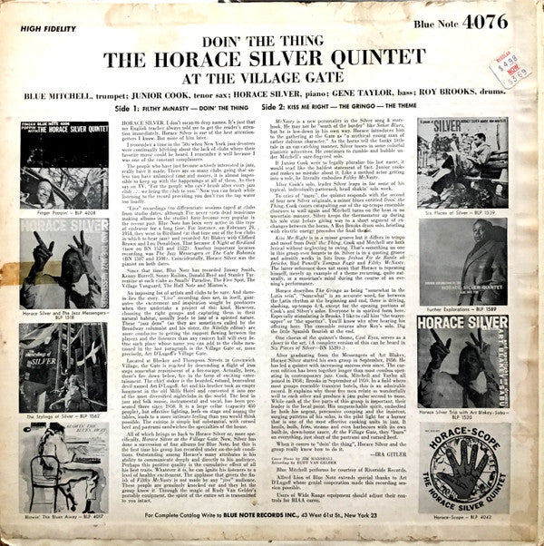 Release: Doin' The Thing - At The Village Gate-Vinyl-US-1962-BLP 4076, 4076, Blue Note 4076-11760487