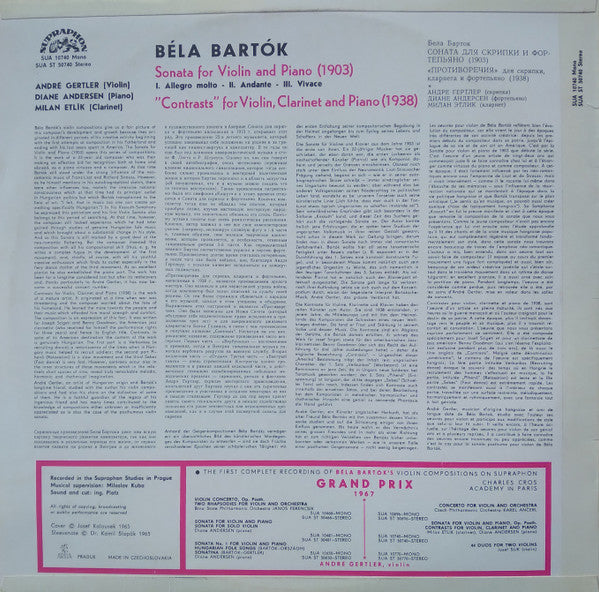 Sonata For Violin And Piano (Unpublished) / "Contrasts" For Violin, Clarinet And Piano