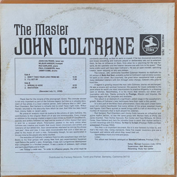 Release: Standard Coltrane-Vinyl-US-1970-PR 7825, PRT-7825-24598772