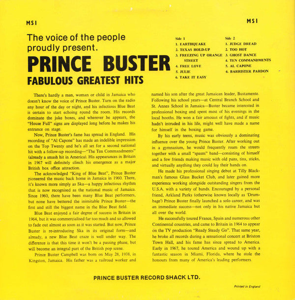 Master Release: Fabulous Greatest Hits by Prince Buster