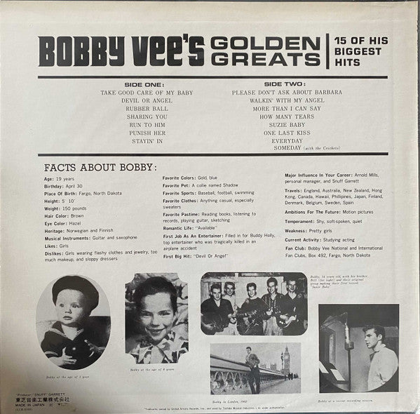 Release: Bobby Vee's Golden Greats-Vinyl-Japan-1978-LLR-8169-17487076