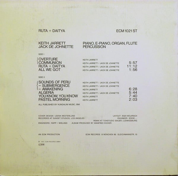 Release: Ruta And Daitya-Vinyl-Germany-None-ECM 1021 ST-12991258